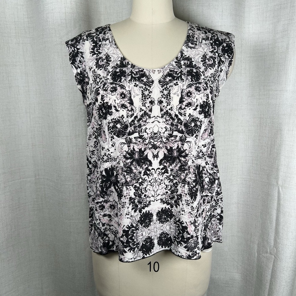 Rebecca Taylor Silk Split Back Sleeveless Top‎ Blouse Kiku Floral Pink Women's 8